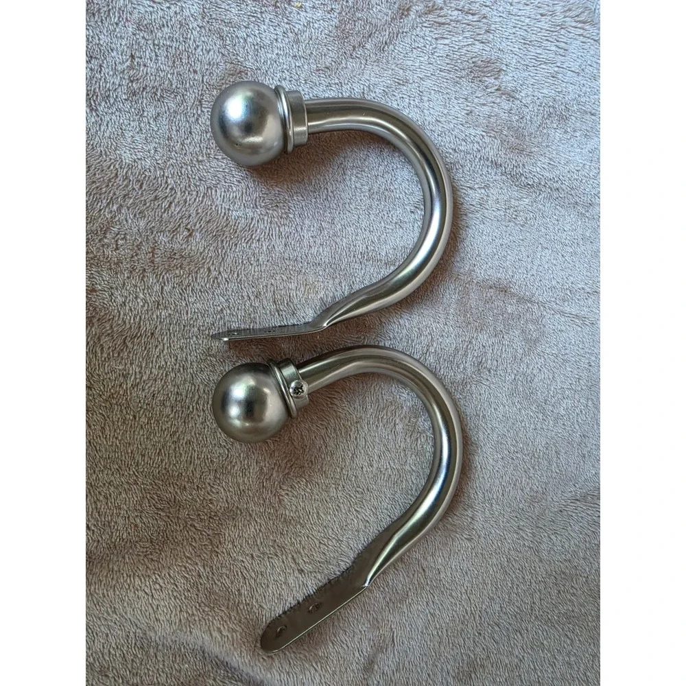 Brushed Nickel Metal Curtain Tieback Hooks Set 2 Ball Finial Drapery Holdbacks